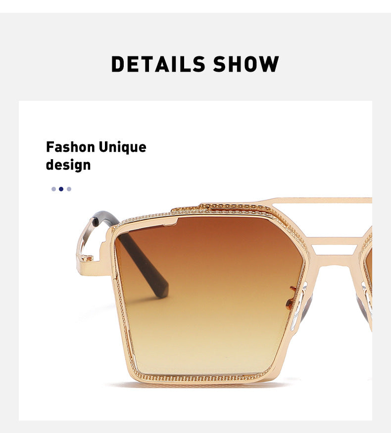 Vintage Steampunk Sunglasses for Men Metal Hollow Square Frame Sunglasses Men's Trendy Glasses sunglasses