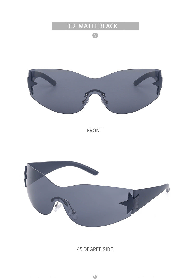 European and American retro rimless sunglasses for women y2k Personalized Five-Pointed Star One-Piece Sunglasses for Men Cycling Glasses Wholesale