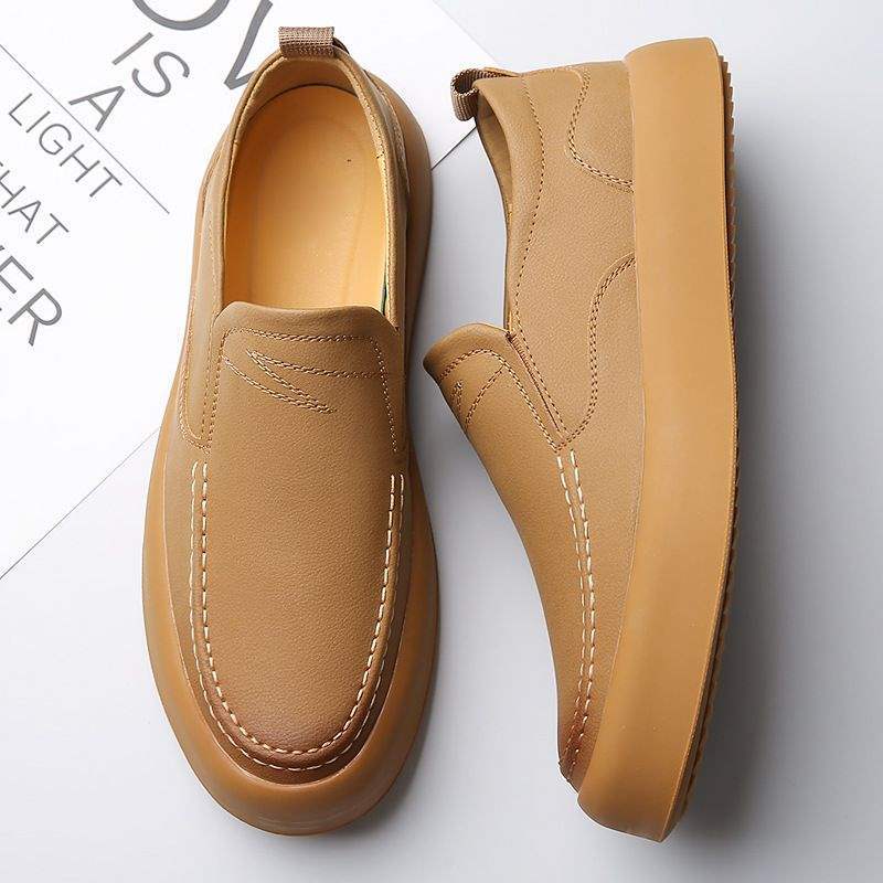 Casual Men's Shoes Business Formal Slip-On Rubber Soft Sole Fashion Hand-Sewn Dirt-Resistant Breathable British Style
