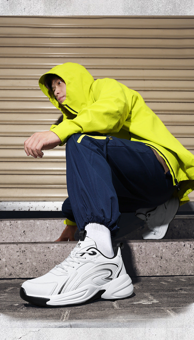 Autumn New Trend Retro Thick-Soled Height-Increasing Dad Shoes Leather Fashion Men's Shoes Wear-Resistant Non-Slip Casual Sports Shoes