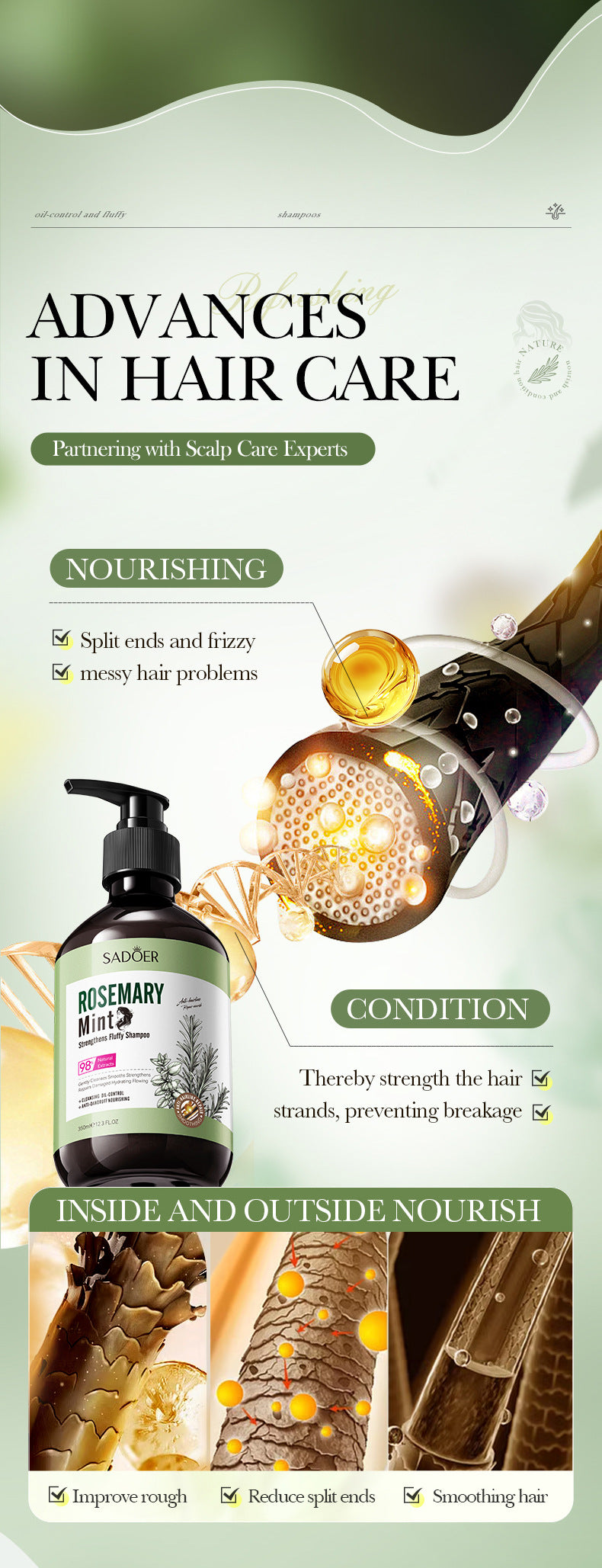 Full English Mint Rosemary Fluffy Shampoo SADOER Strong Shampoo  Wholesale