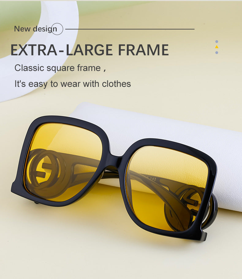 European and American fashion large frame sunglasses for women with a high-end feel INS Wind Sunglasses Sun Protection No Makeup Glasses Square Frame sunglasse