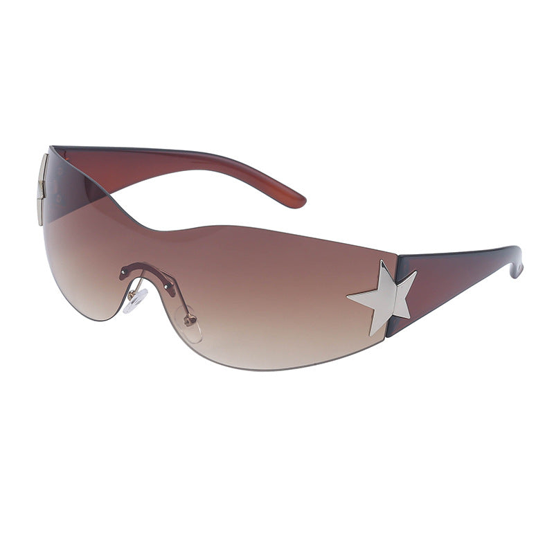 European and American retro rimless sunglasses for women y2k Personalized Five-Pointed Star One-Piece Sunglasses for Men Cycling Glasses Wholesale
