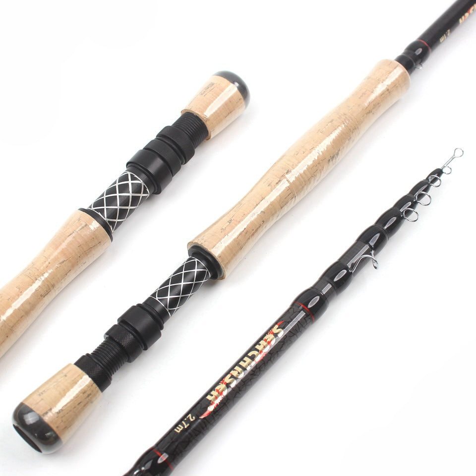 European and American Popular Portable Retractable Fly Rod Carbon Fiber Wooden Handle Fly Fishing Rod Retractable Lure Fishing Rod