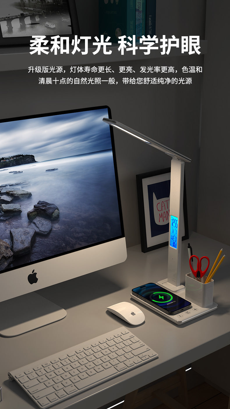 Office Pen Holder Desk Lamp Wireless Charging Touch Eye Protection Desk Lamp Student Dormitory 7-in-1 Multifunctional Night Light