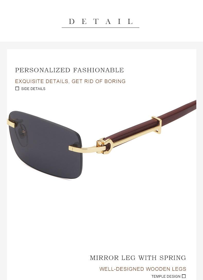Vintage Wood Grain Sunglasses for Men and Women Fashion Frameless Square Driving Sun Protection Glasses