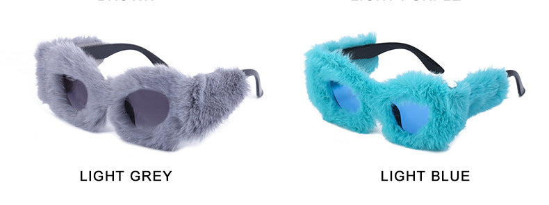 Puppy Style Plush Winter Sunglasses for Women Fashion Cat Eye Sunglasses European and American Style Sunglasses