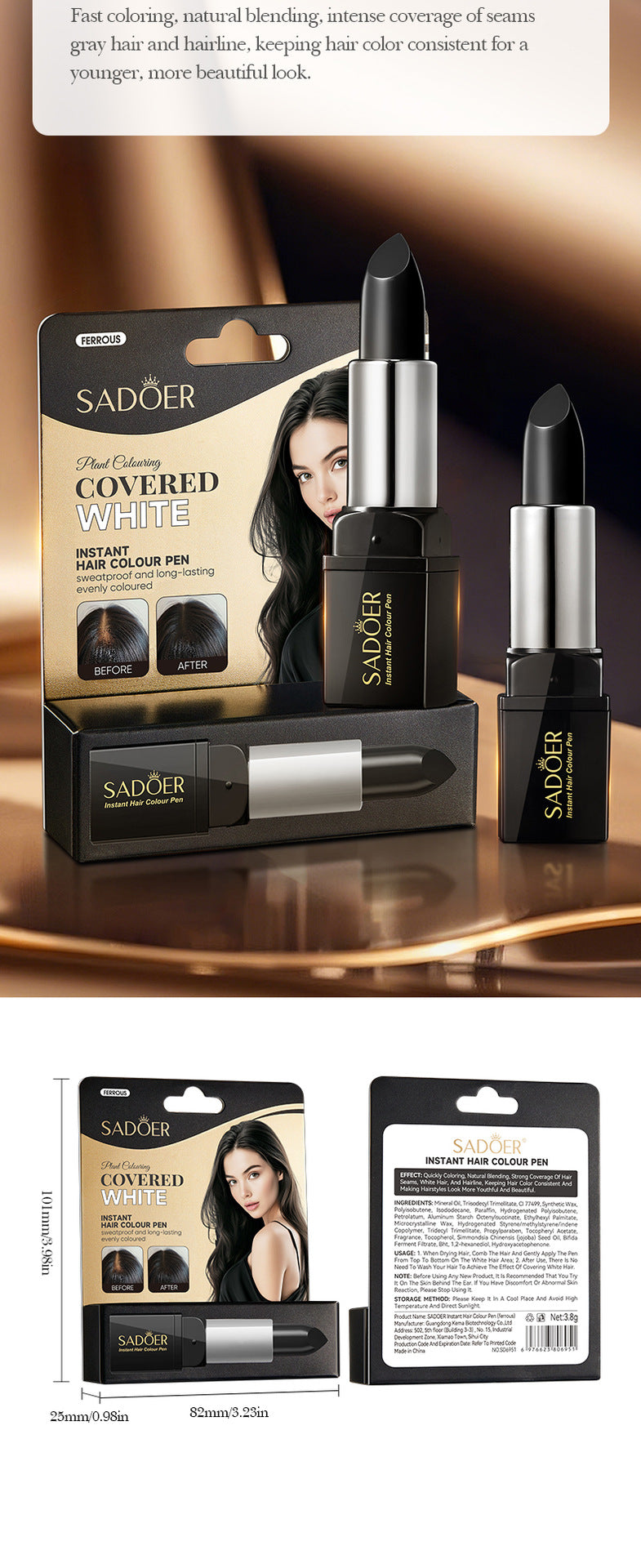 Cross-border Hair Dye Pen3.8g Moisturizing Hair Black Men and Women Conditioner Export Manufacturer Wholesale