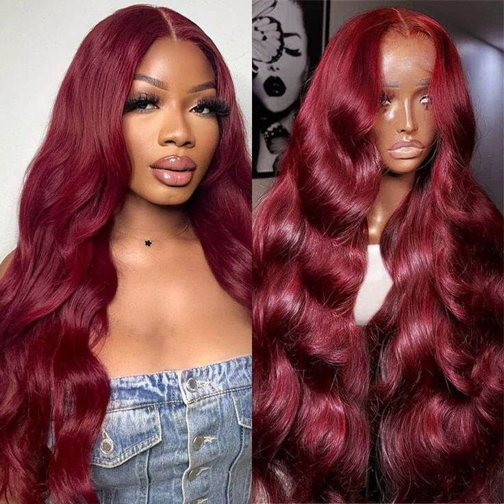13*4*1Lace Wig New Product European and American Style Burgundy Long Curly Hair Women's Wig Wholesale