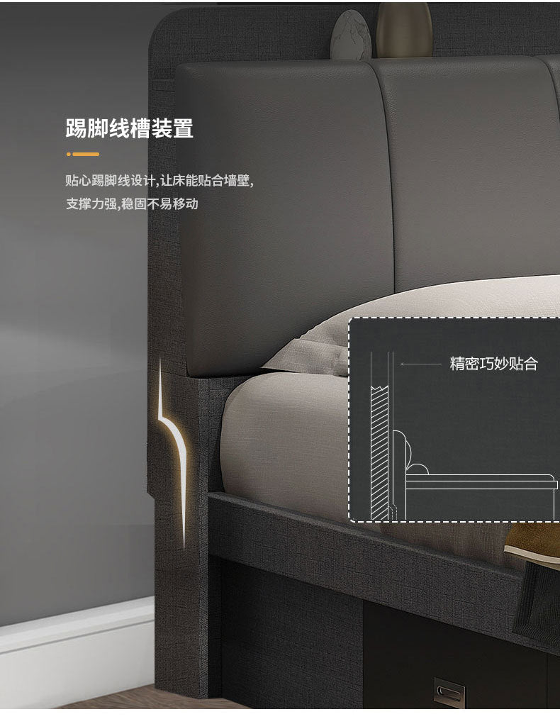 Leather Bed Master Bedroom Matching Double Bed Simple Storage Bed with Drawers1.5Small Apartment Wedding Bed Storage Space High Box