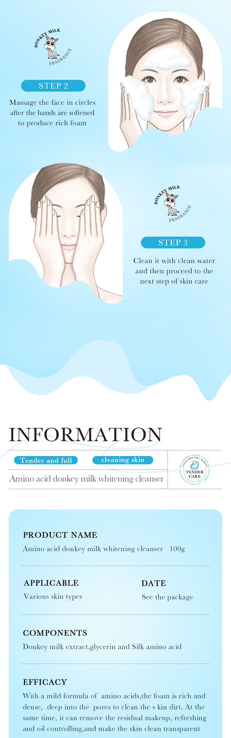 Donkey Milk Facial Cleanser ZOZU Amino Acid Cleansing Non-irritating Facial Cleanser Cross-Border Foreign Trade Wholesale