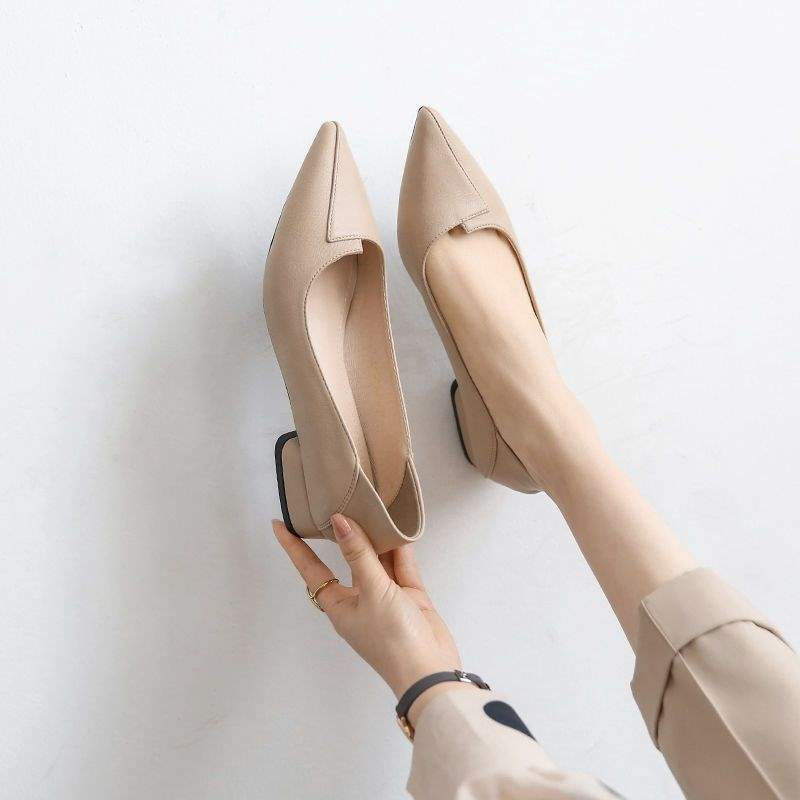 Real Soft Leather Autumn New Style Women's Single Shoes Thick Heel Shallow Mouth High Heels Korean Style Mom Shoes Mid Heel Versatile Grandma Shoes