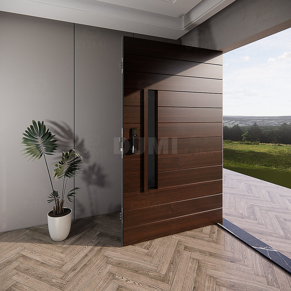 European Luxury House Front Modern Pivot Doors With Handle Wooden Entrance Door Modern Villa Main Door