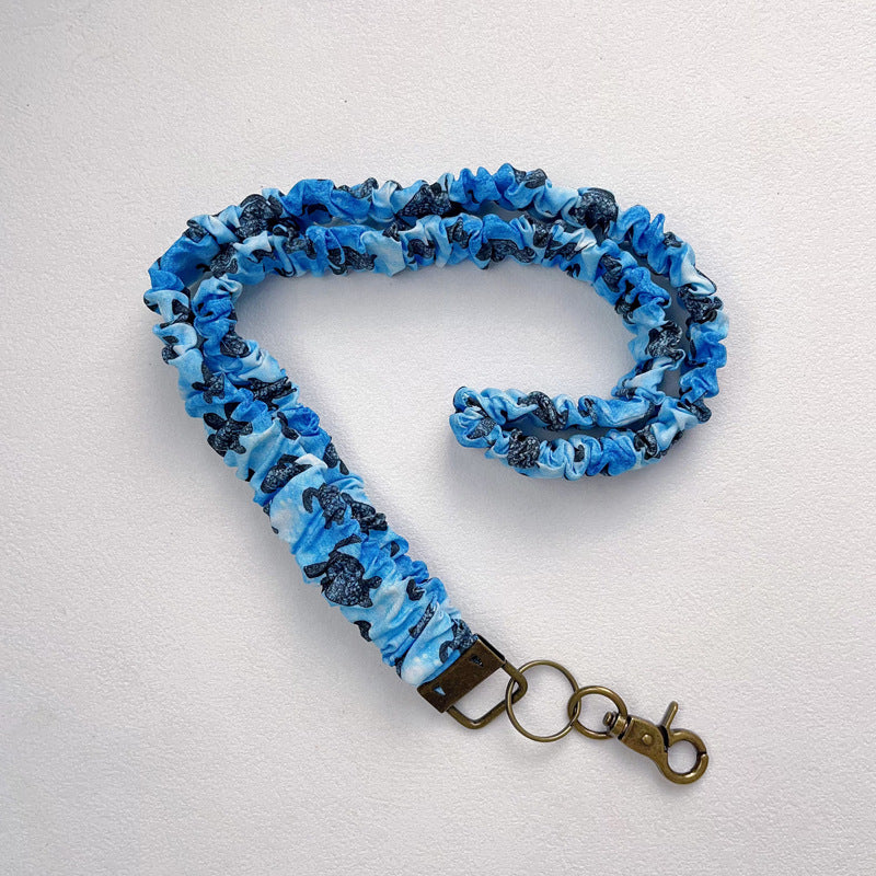 Keychain Large Elastic Polyester Wrinkle Print Hanging Ring Buckle Work Badge Phone Lanyard Chain