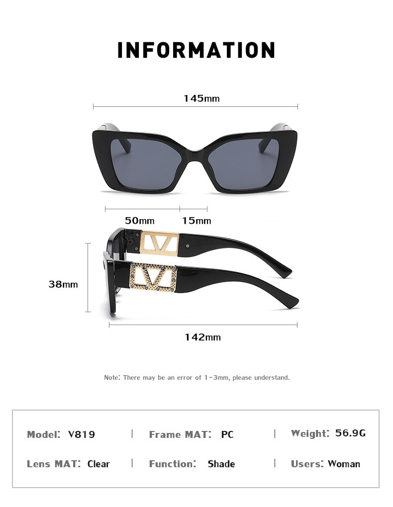 European and American Fashion Small Square Frame Sunglasses for Women, High-End Trendy Cat Eye Diamond-Studded Men's Driving Sunglasses