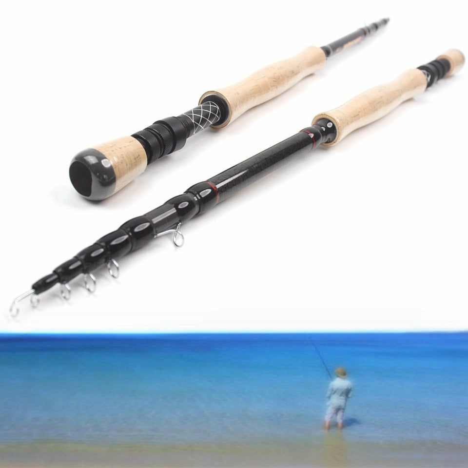 European and American Popular Portable Retractable Fly Rod Carbon Fiber Wooden Handle Fly Fishing Rod Retractable Lure Fishing Rod