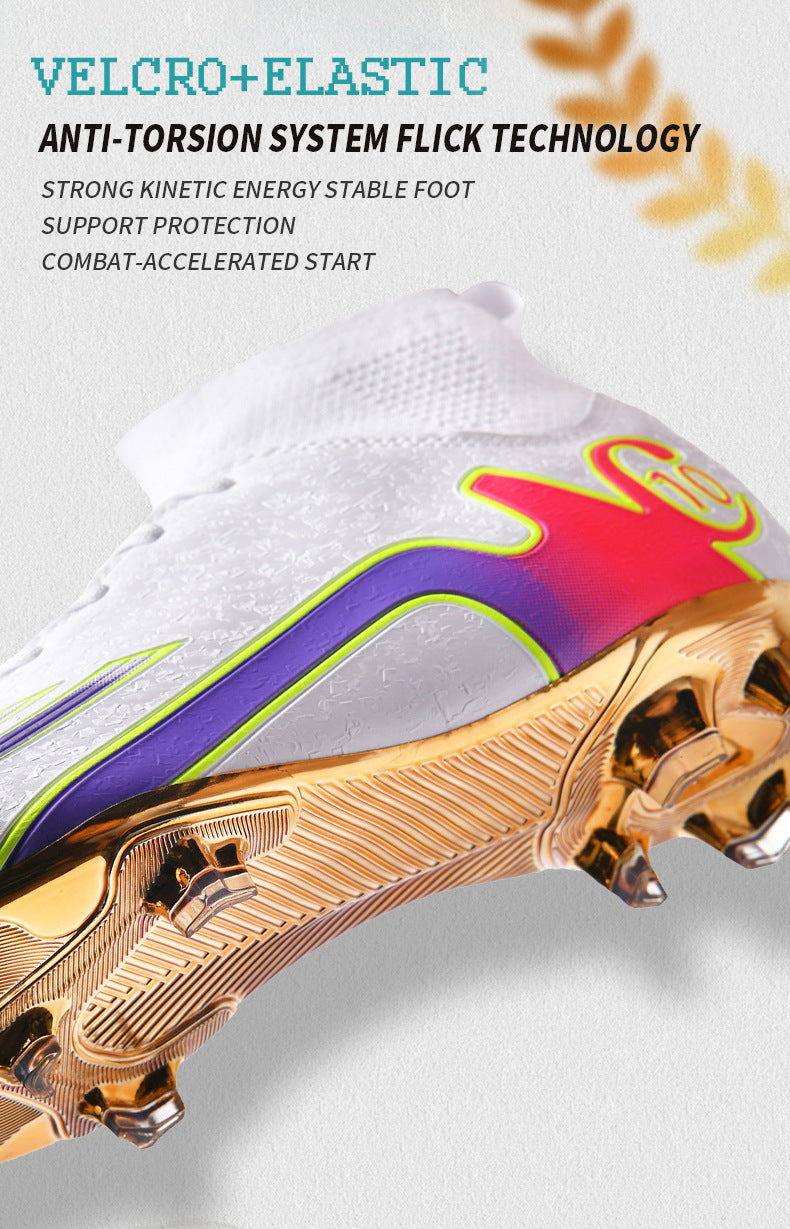 Gold-Plated Sole Men's Football Shoes with Studded Spikes AG Long Spike Shoes for Older Children, Middle and High School Students, Adults, Competition Training Sports Shoes