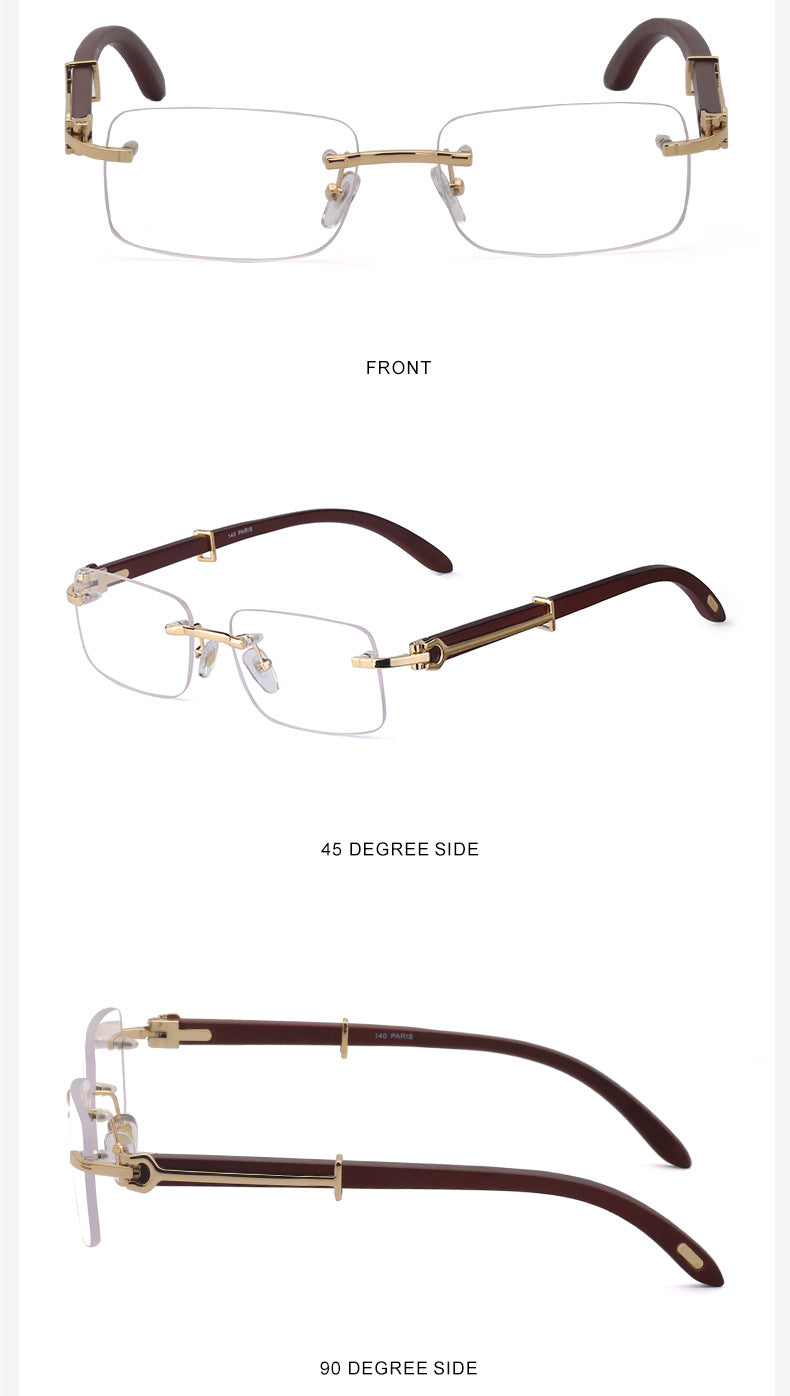 Vintage Wood Grain Sunglasses for Men and Women Fashion Frameless Square Driving Sun Protection Glasses