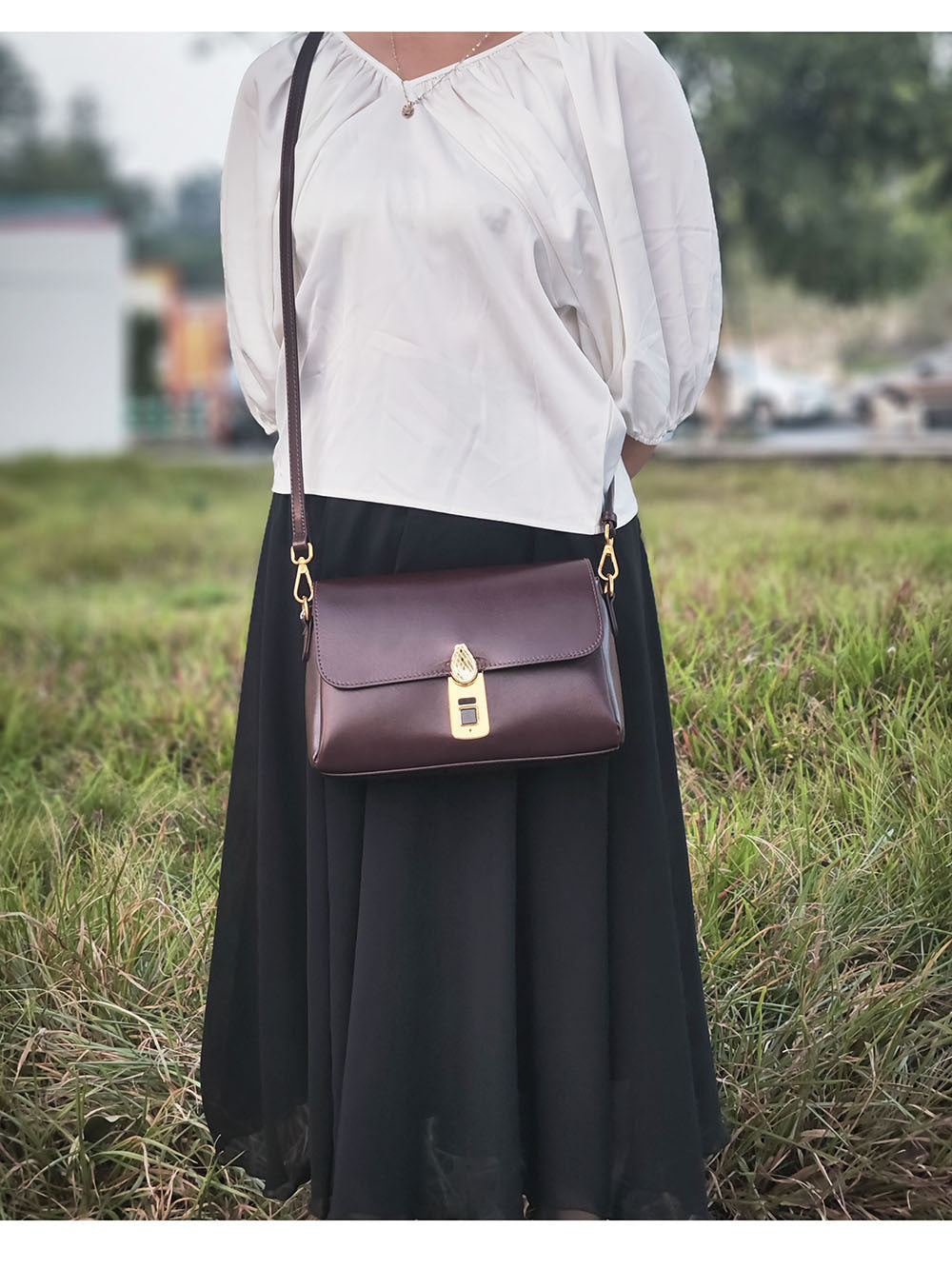 Fingerprint Unlock Bag Niche Genuine Leather Women's Bag High-end Flocked Top Layer Cowhide Single Shoulder Crossbody Commuter Underarm Bag