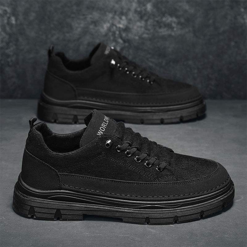 Men's Work Shoes Autumn Breathable Thin Full Black Casual Canvas Sneakers Youth Non-Slip Chef Office Trendy Shoes