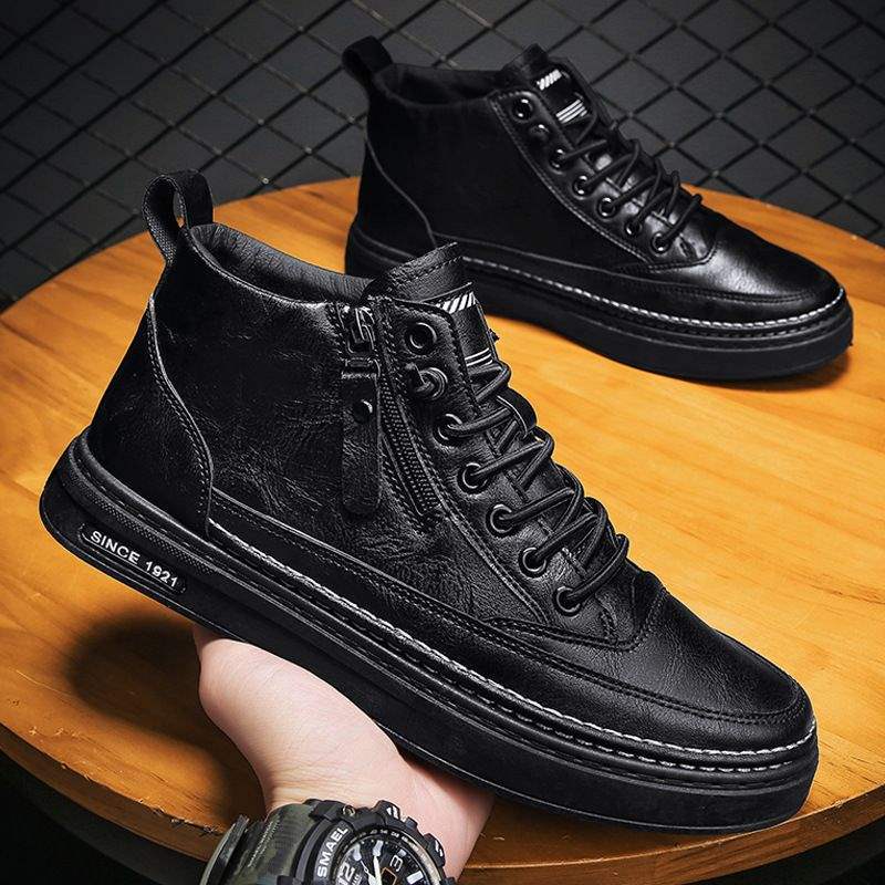 Men's Shoes2025New Spring Fleece-Lined Warm Men's Height-Increasing Casual Leather Shoes Spring Business Work British Style Trendy Shoes