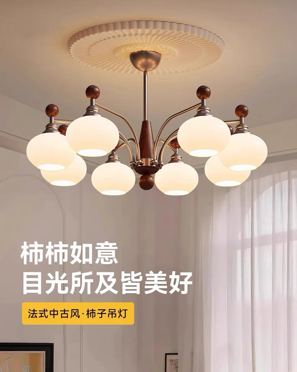 Vintage Retro Solid Wood Living Room Designer Persimmon Pendant Light Vintage French Cream Style Bedroom Living Room Dining Room Light