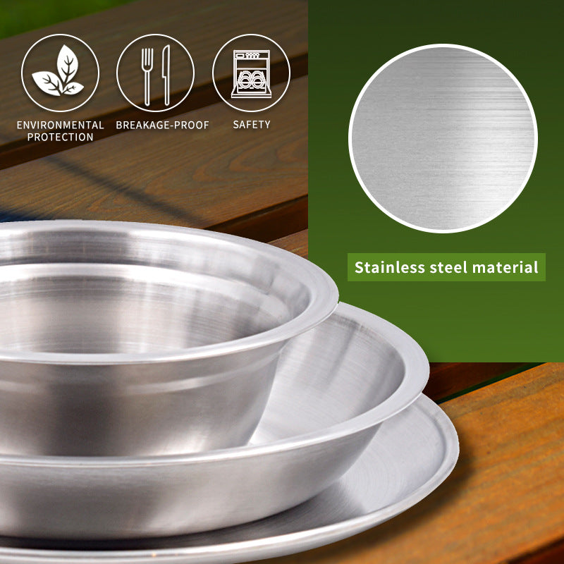 Wholesale Camping Tableware Set11pcs Outdoor camping barbecue travel supplies stainless steel bowls chopsticks plates cups