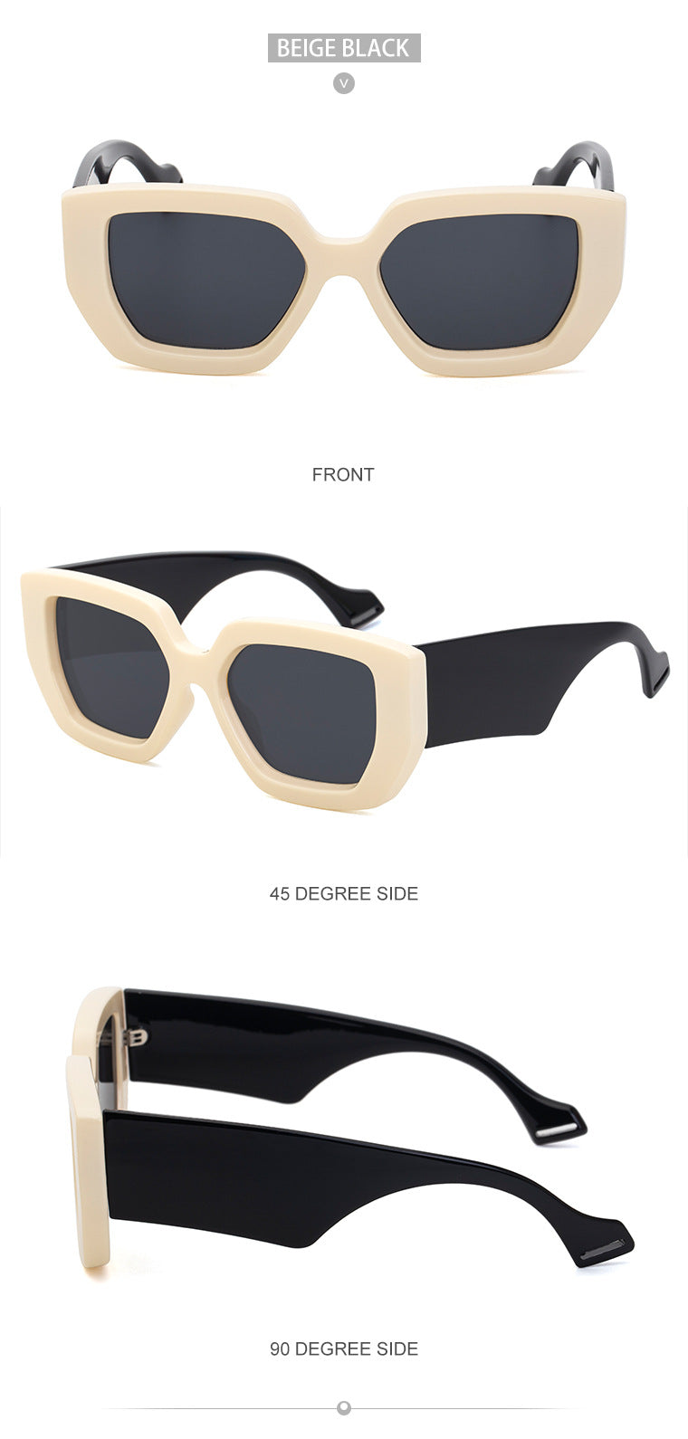 Trendy Square Frame Wide Temple Sunglasses for Women, Internet Celebrity Style Large Frame Sunglasses for Women sunglasses