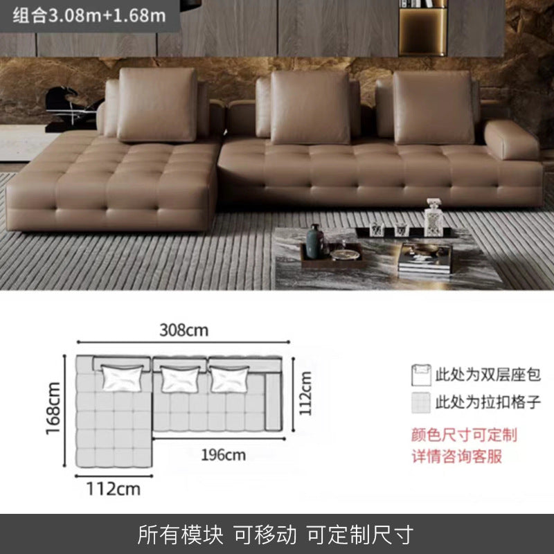 Lawrence Genuine Leather Sofa Italian Minimalist Style for Small and Large Apartments, Villas, and Clients, Corner Sofa, Modern Straight Row Leather Sofa Shipping and tax not included