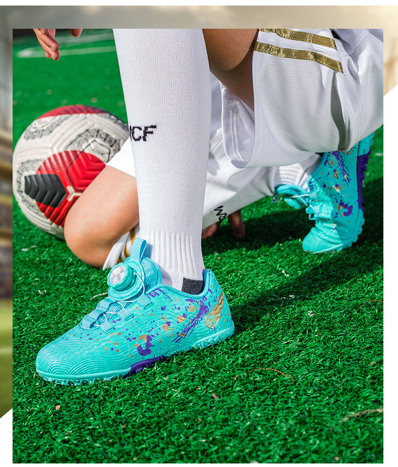 Rotating Button New Children's Soccer Shoes Girls' Spike Training Shoes Girls' Elementary School Sneakers Sports Shoes