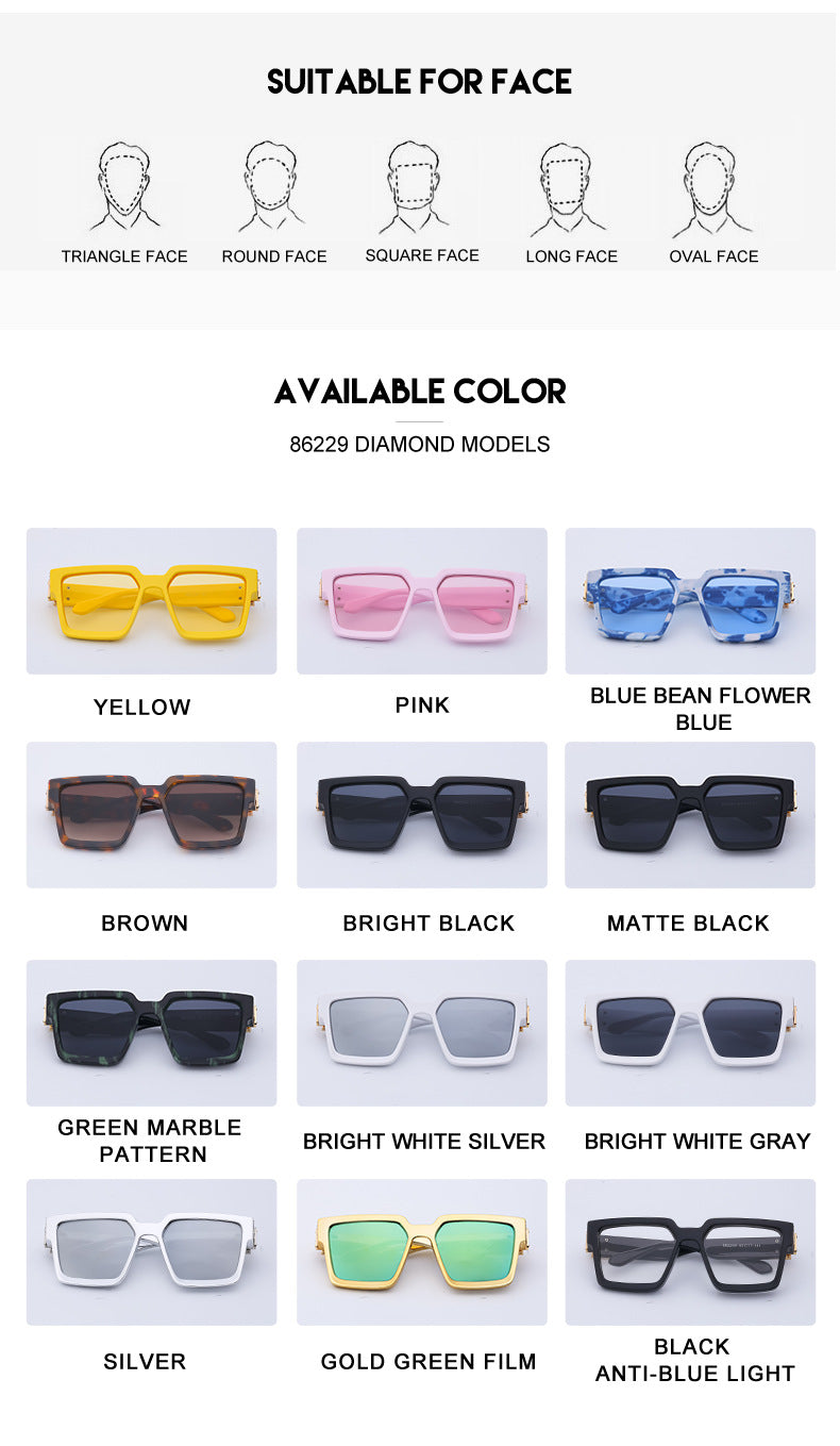 Diamond-Studded Large Square Frame Sunglasses for Women, European and American Style, 0k Influencer Same Style Sunglasses for Men, Trendy and High-End Feel shades