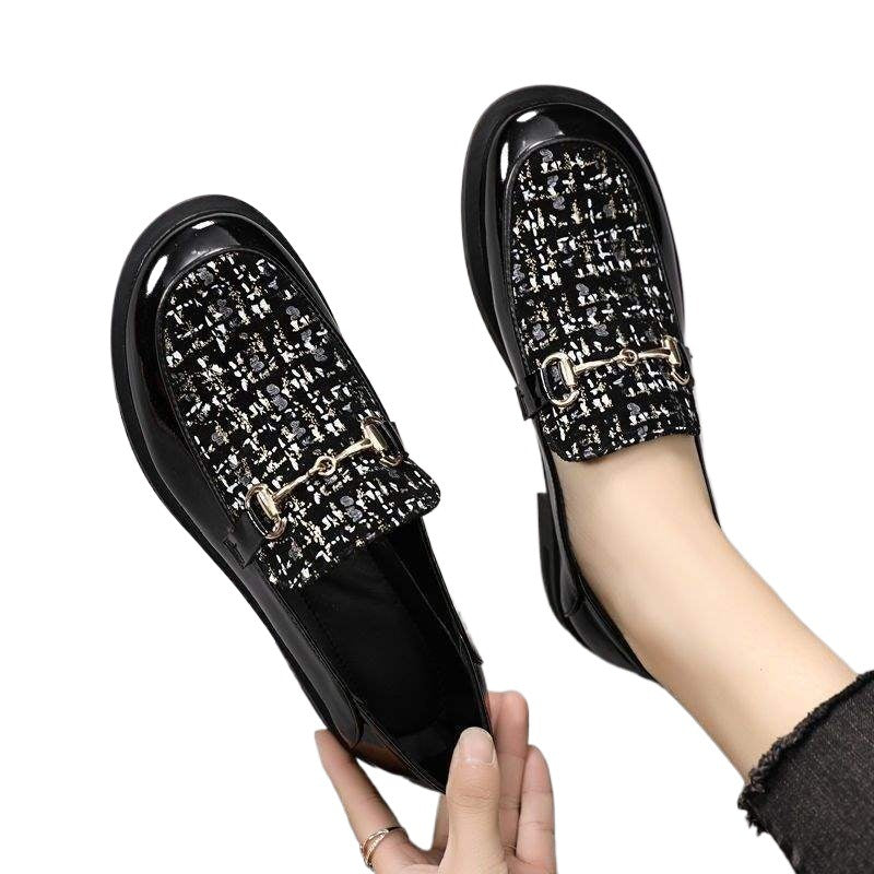 Chanel Style Small Leather Shoes for Women, British Style Spring and Autumn Versatile Flat Loafers, Soft Sole, Large Size Women's Shoes