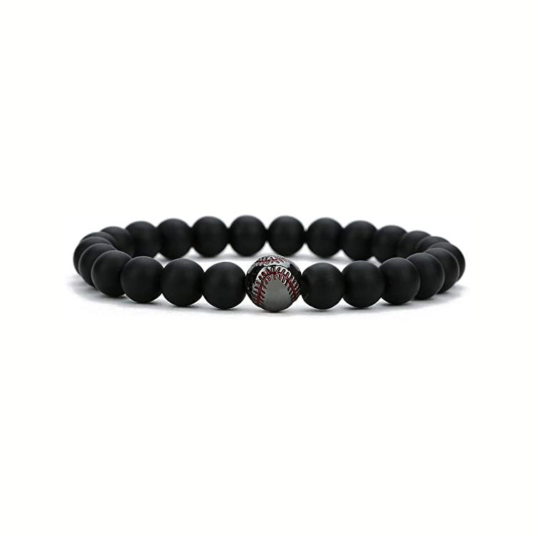 Sports Style Baseball Bracelet Men's Frosted White Turquoise8mm Beaded Bracelet Elastic Cord Volcanic Stone Baseball Bracelet