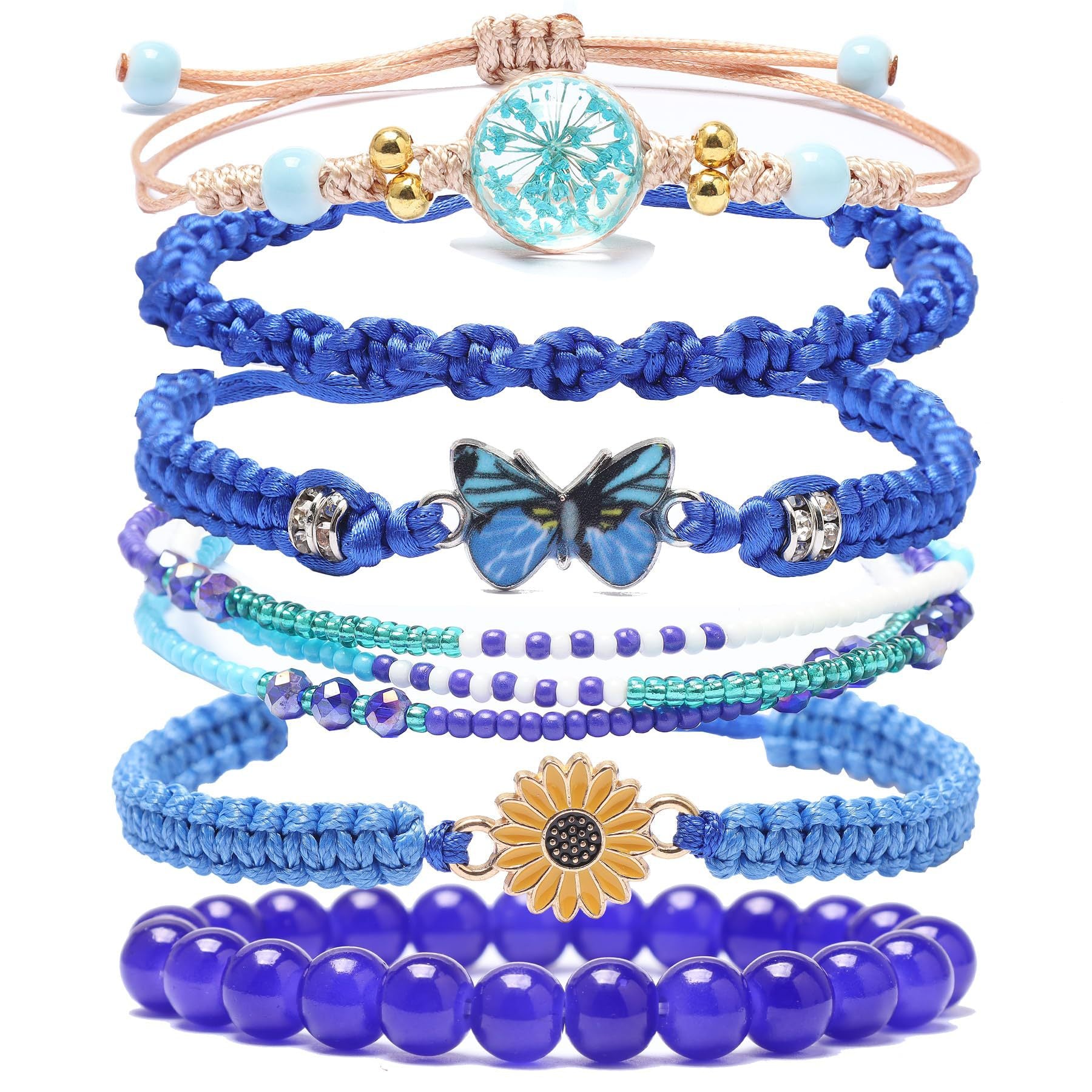 Sunflower Daisy Bracelet Adjustable Winding Rice Beads Forest Style Bracelet Women's Double Ring Butterfly Handwoven Bracelet