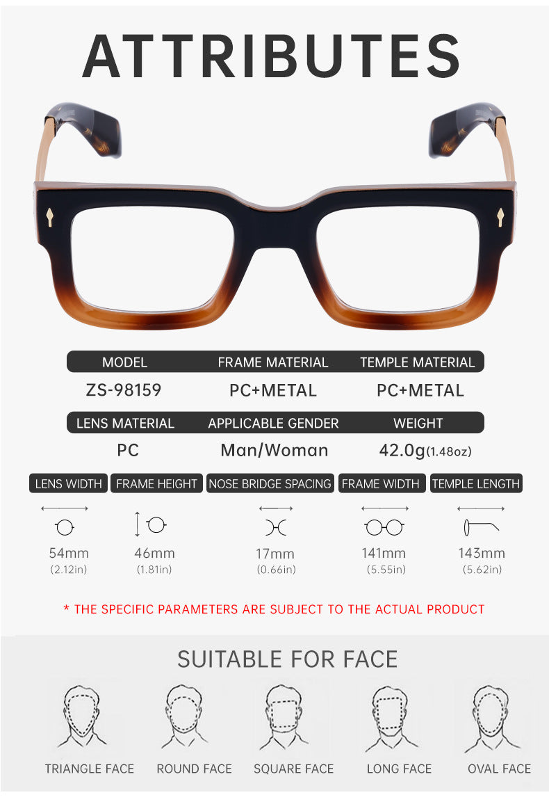 Fashion Square Frame Non-Prescription Glasses for Men, Can Be Fitted with Prescription Lenses, Optical Frame, Small Frame Glasses, Hot Sale