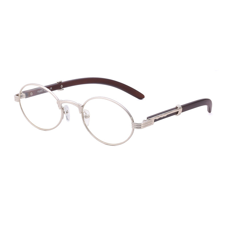 Vintage Small Frame Glasses for Women Imitation Wood Grain Oval Frame Sunglasses for Men Trendy Anti-Glare Sunglasses sunglasses