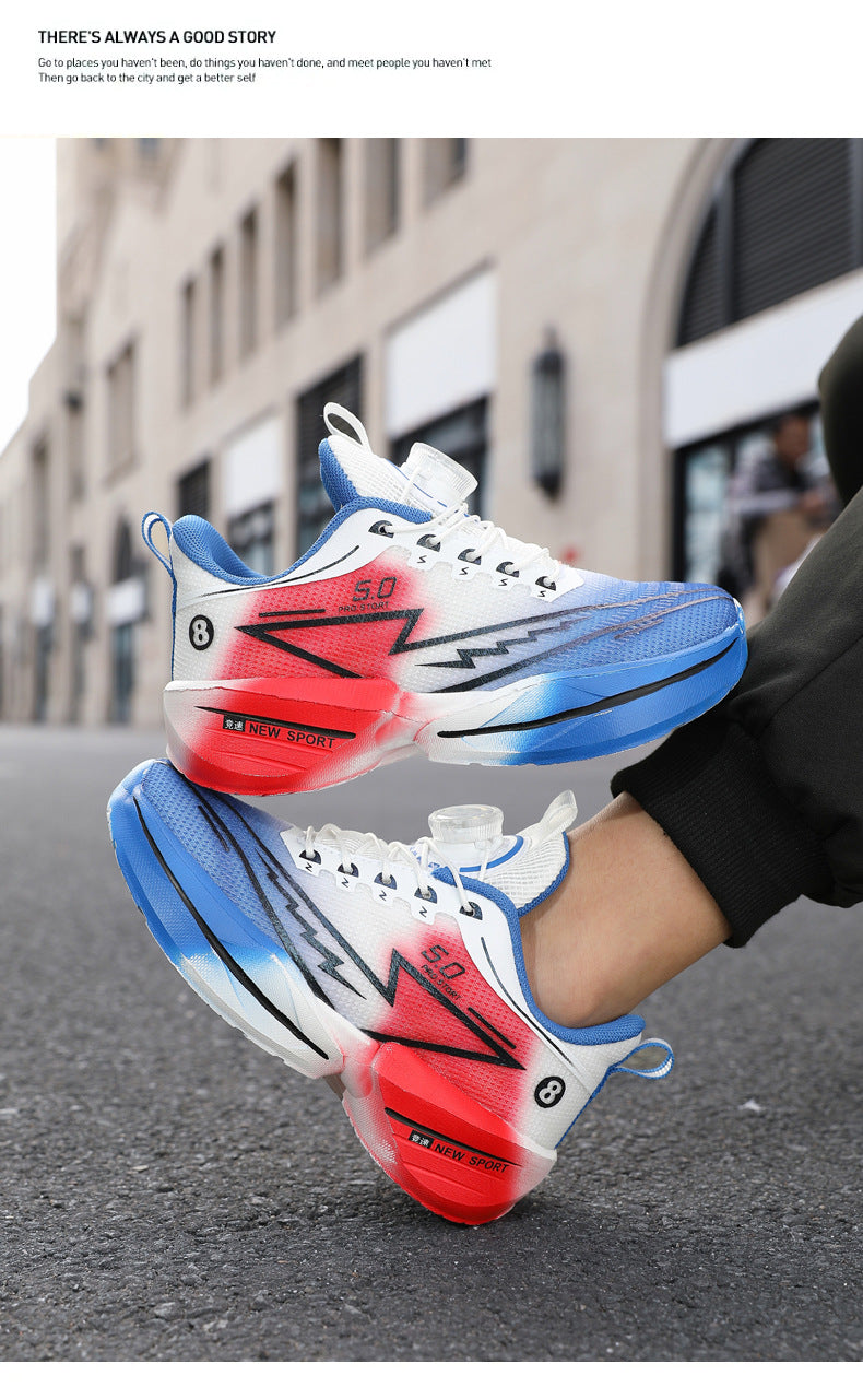 Children's Red Rabbit Sports Shoes Mesh Lightweight Breathable Student Physical Training Shoes Shock Absorption Anti-Slip Boys' Running Shoes