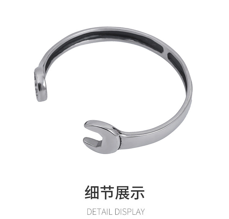 New Titanium Steel Fashion Personality Trendy Cool Men's Open Stainless Steel Wrench Bracelet Factory Wholesale