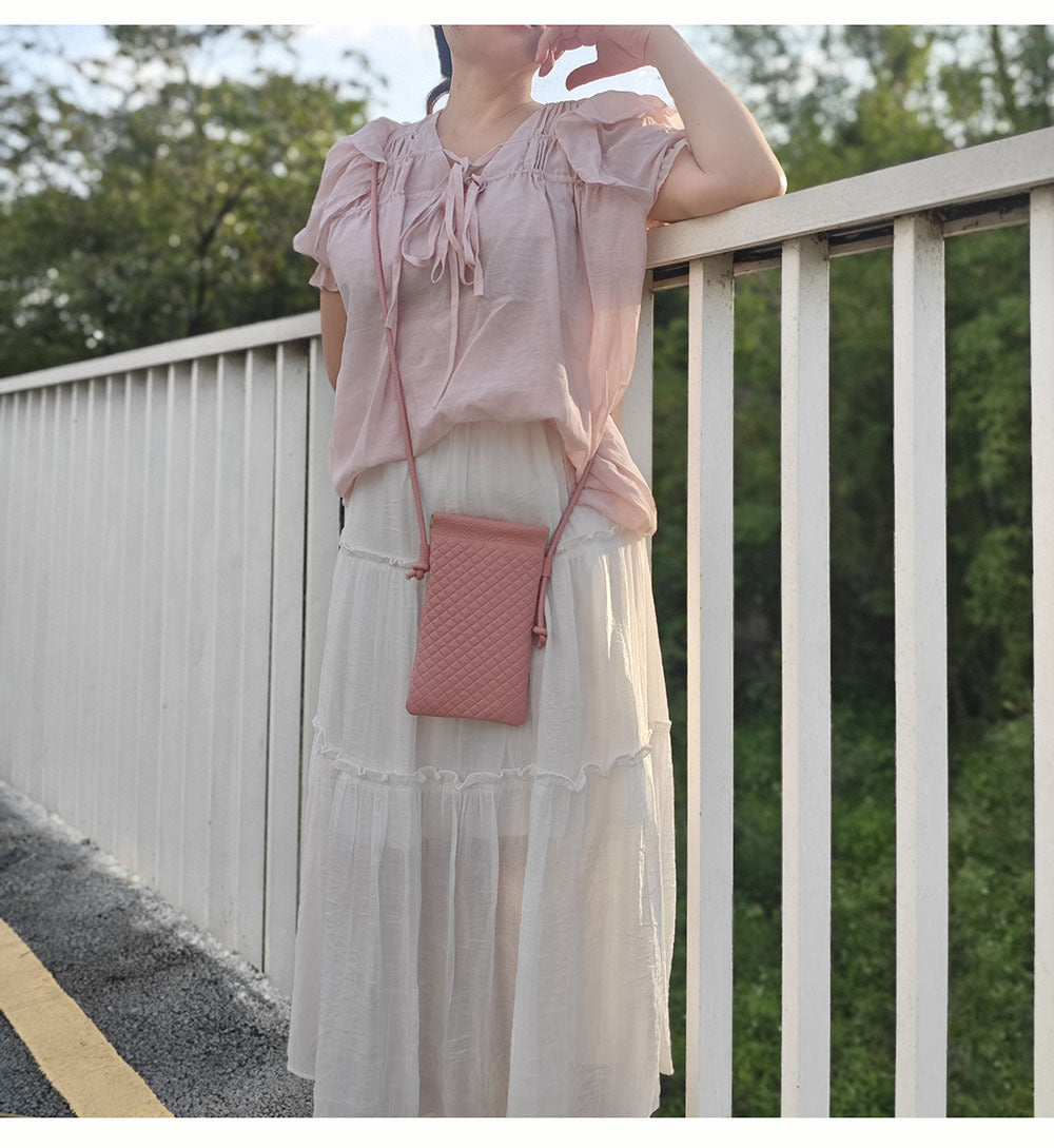 Genuine Leather Phone Bag for Women, Crossbody Small Bag, New Woven Pattern Vertical Style, Lightweight Mini Cowhide Walking Bag