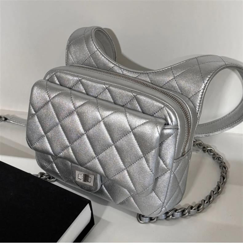 Internet Celebrity Same Style Fashion Versatile Small Chanel Style Diamond Double Shoulder Women's Bag Fashionable Backpack Japanese and Korean Style Women's Bag New Trendy