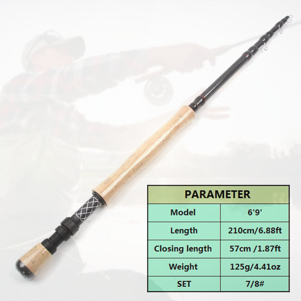 European and American Popular Portable Retractable Fly Rod Carbon Fiber Wooden Handle Fly Fishing Rod Retractable Lure Fishing Rod