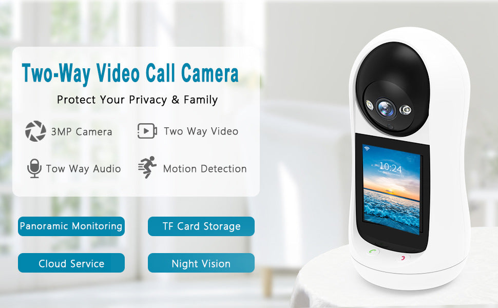 Smart Surveillance Camera with Visual Two-Way Video Call, One-Key Call, Screen, Home Baby Monitor, Infrared