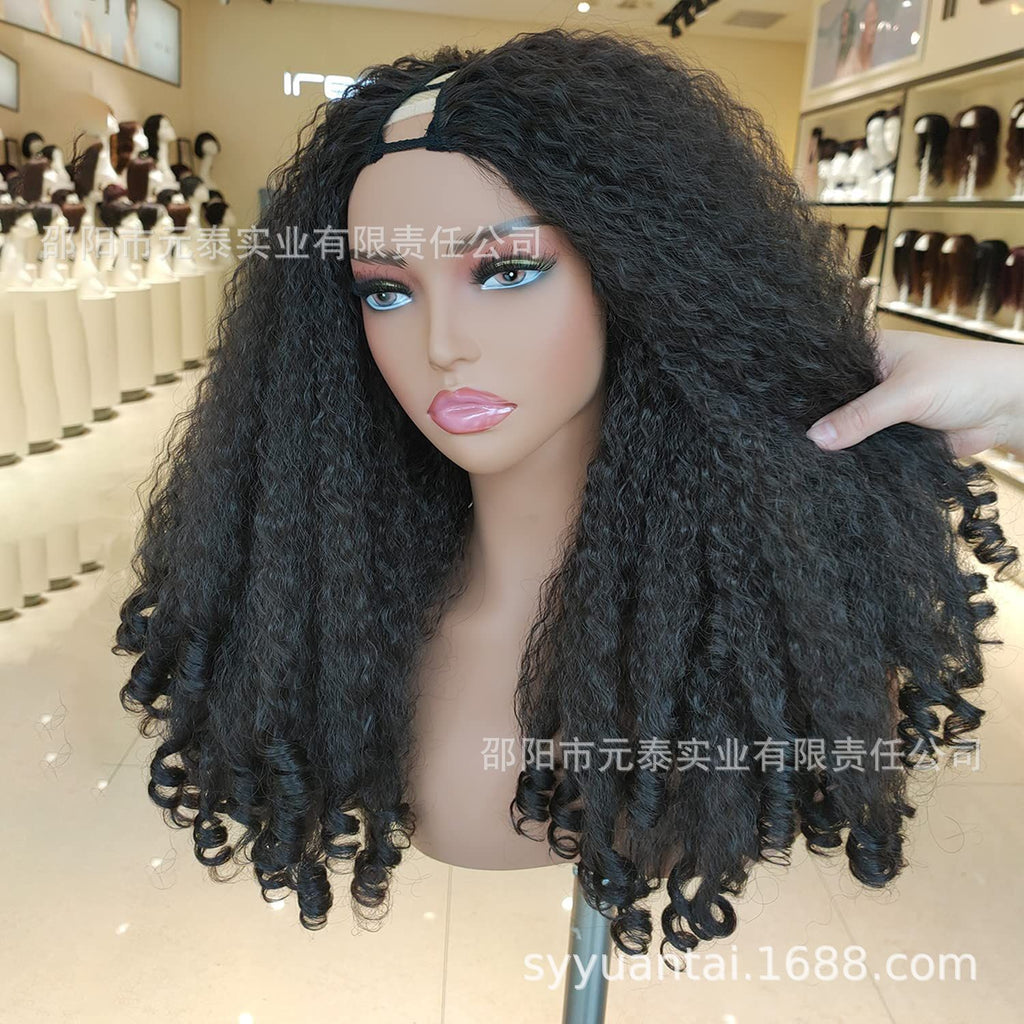 Nan Africa YAKI Straight Hair with Curly Ends Synthetic Wig V High-Temperature Fiber Wig with Hollow Top