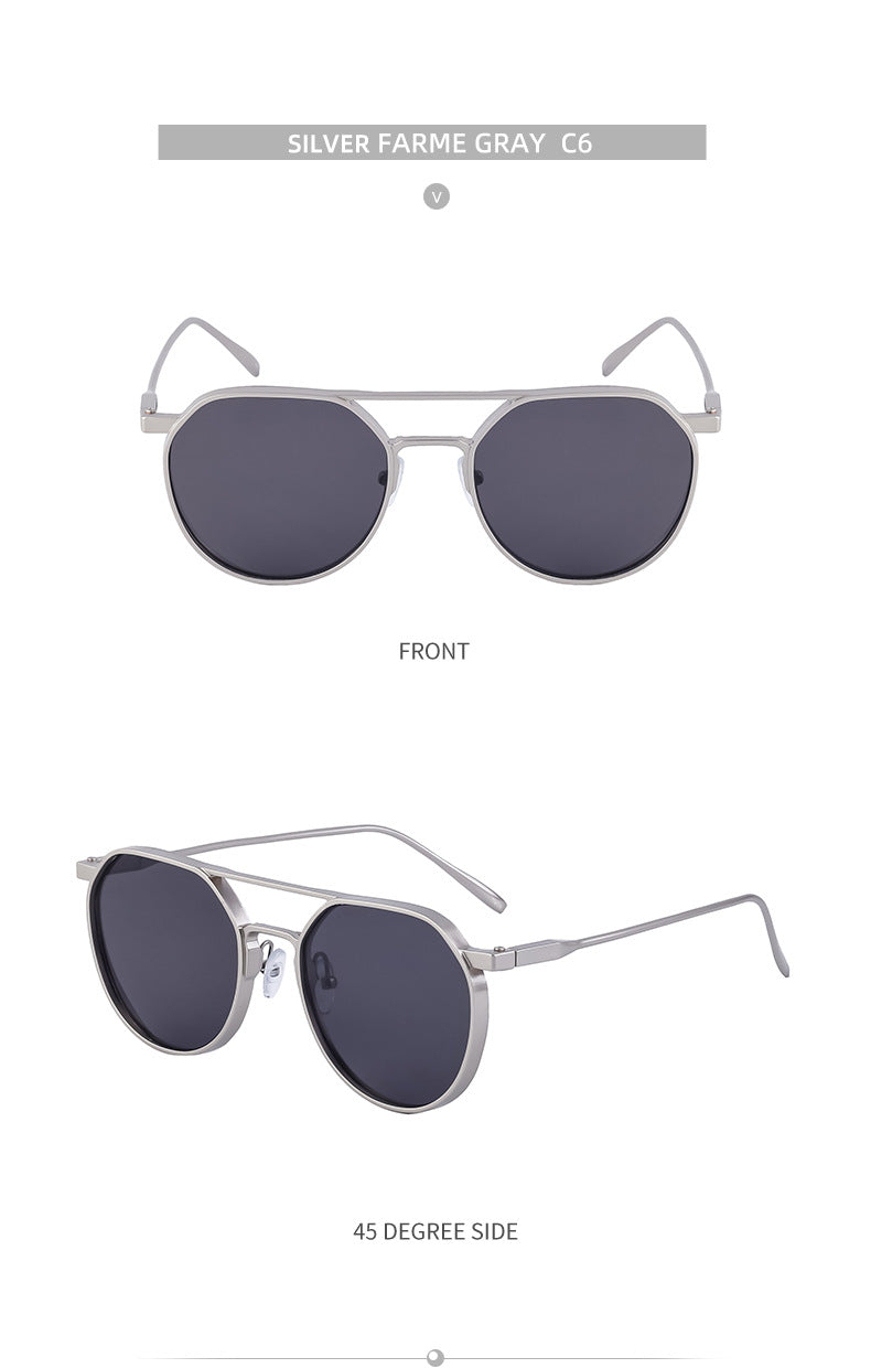 New Retro Oval Frame Glasses Metal Double Bridge Pilot Sunglasses Men's High-end Driving Sun Protection Sunglasses