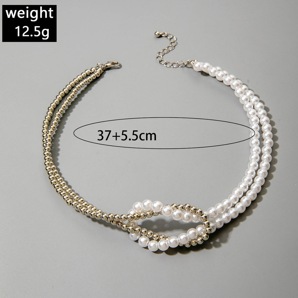 European and American Ornament  Simple Versatile Japanese and Korean Fresh Style Beaded Sugar Cube Round Bead Pearl Necklace Wholesale
