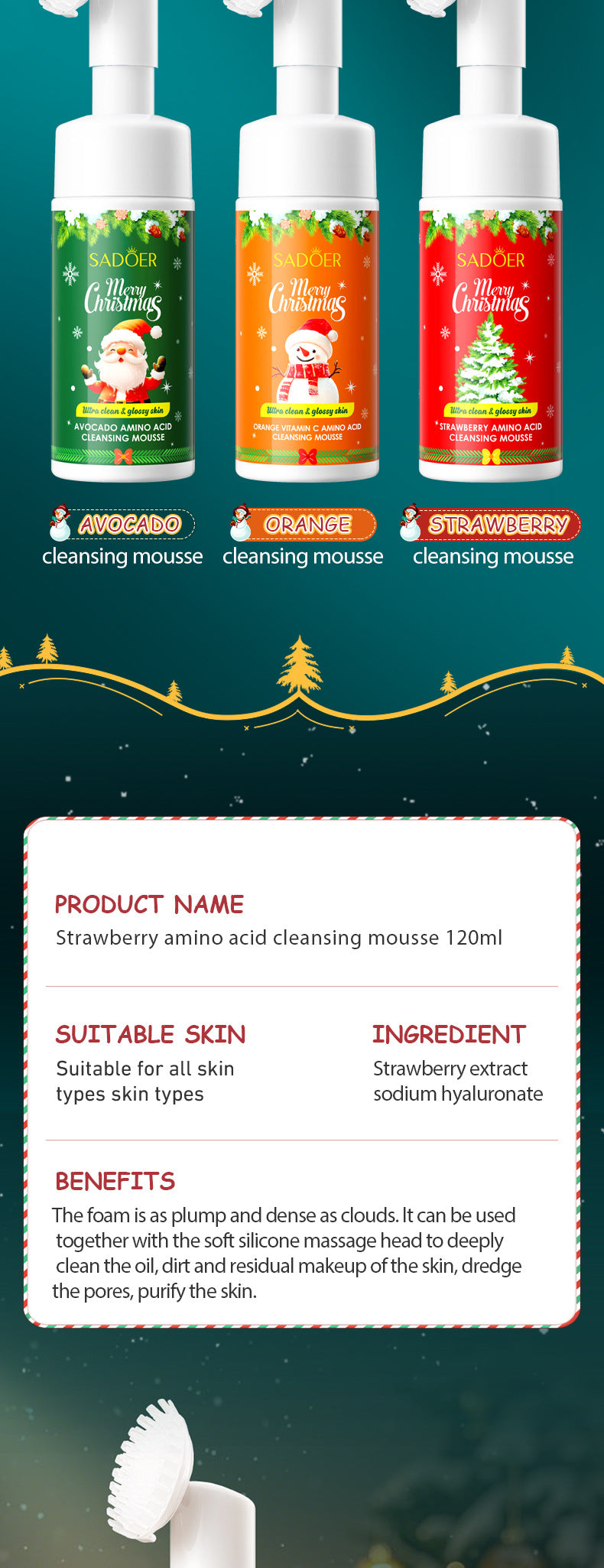 Full English Christmas Strawberry Amino Acid Cleansing Mousse SADOER Cleansing facial cleanser  foreign trade wholesale
