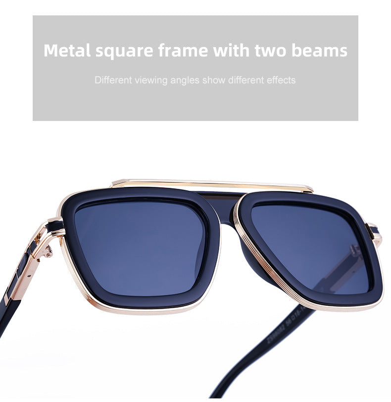 European and American Retro Square Frame Sunglasses for Men, Trendy European and American Punk Style, Internet Celebrity Same Style Sunglasses for Women ins Wind shades