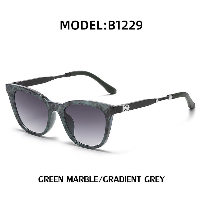 Aluminum-magnesium Spring Mirror Leg Cat Eye Sunglasses Men UV Protection ins Large Frame Sunglasses for Women with High-End Feel