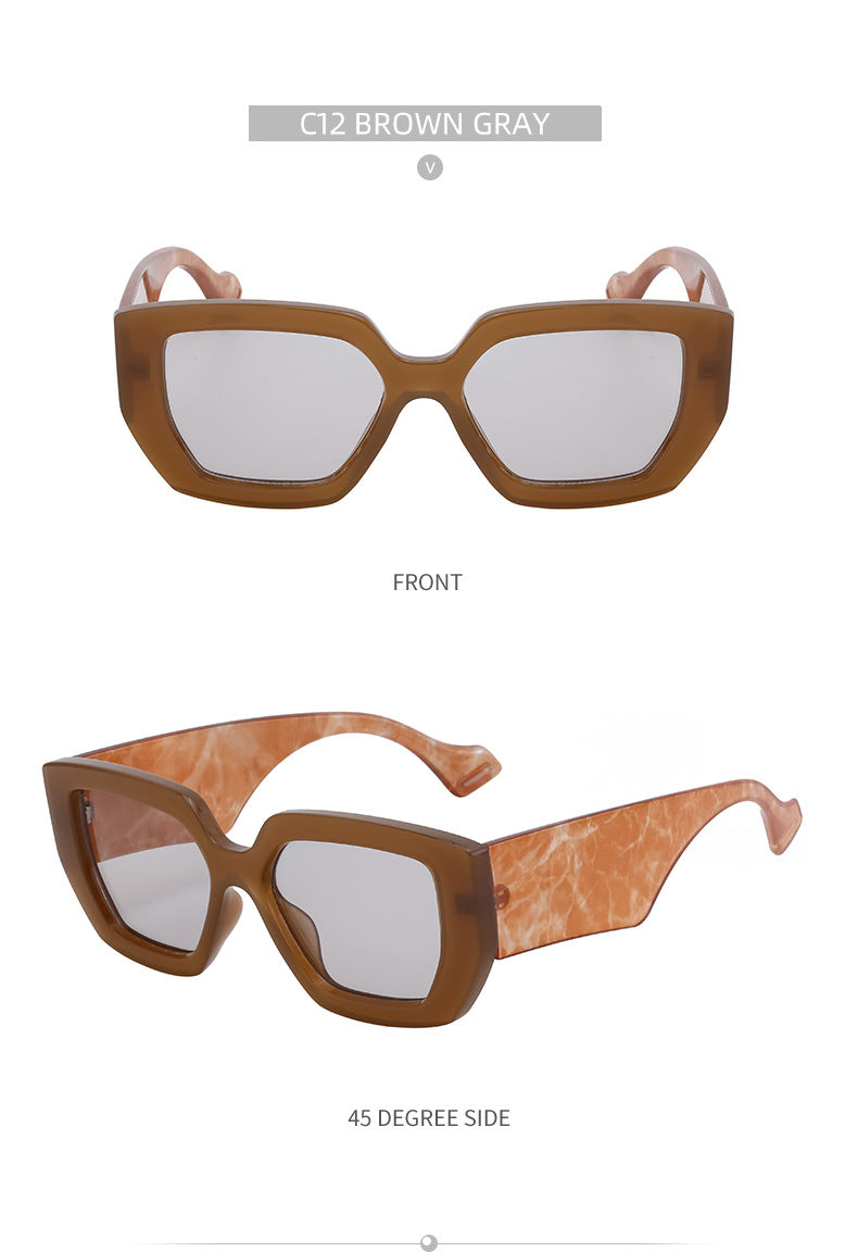 Trendy Square Frame Wide Temple Sunglasses for Women, Internet Celebrity Style Large Frame Sunglasses for Women sunglasses