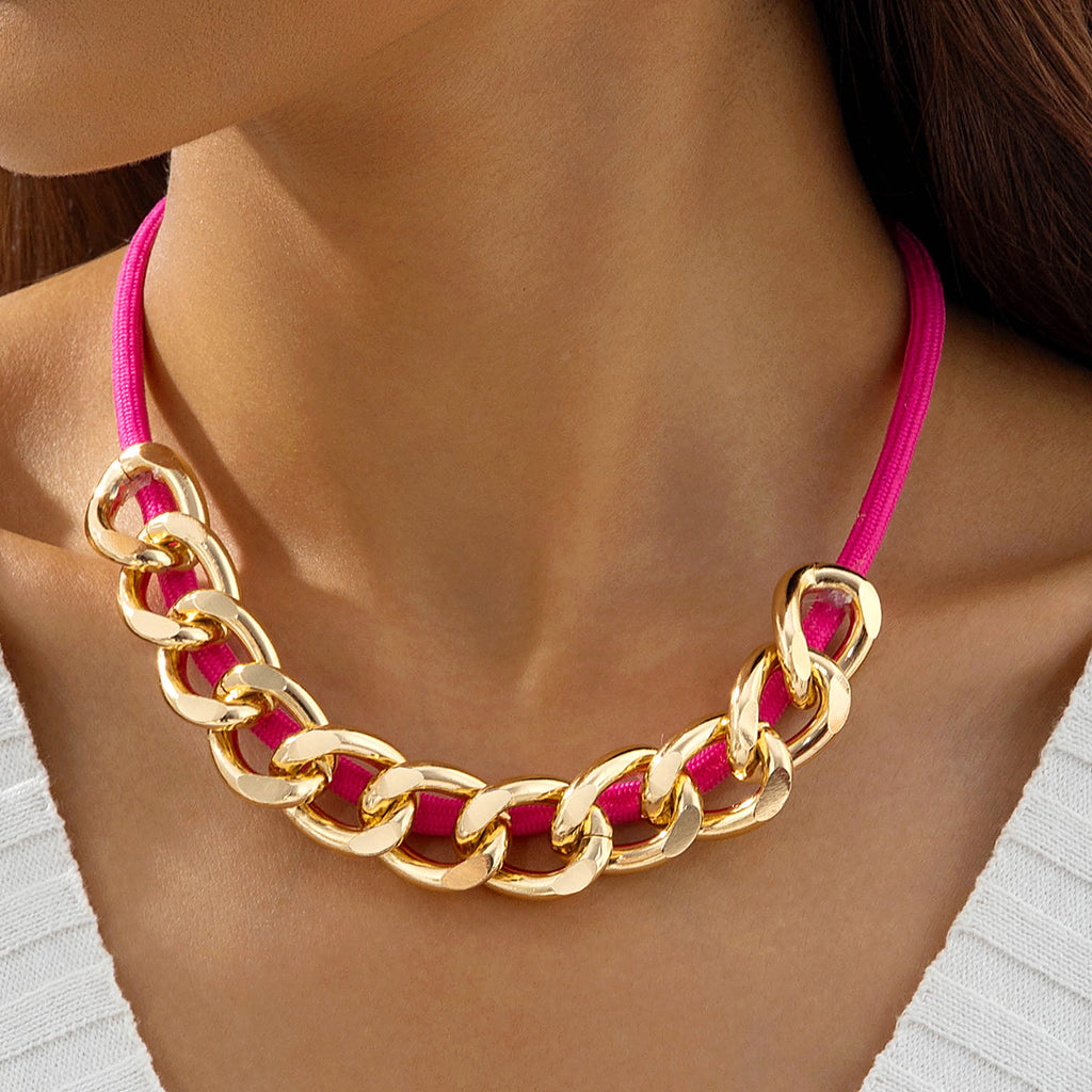 European and American New Style Personality Mesh Round Pendant Necklace for Women Elegant Simple Textured Round Pendant Rope Chain Necklace